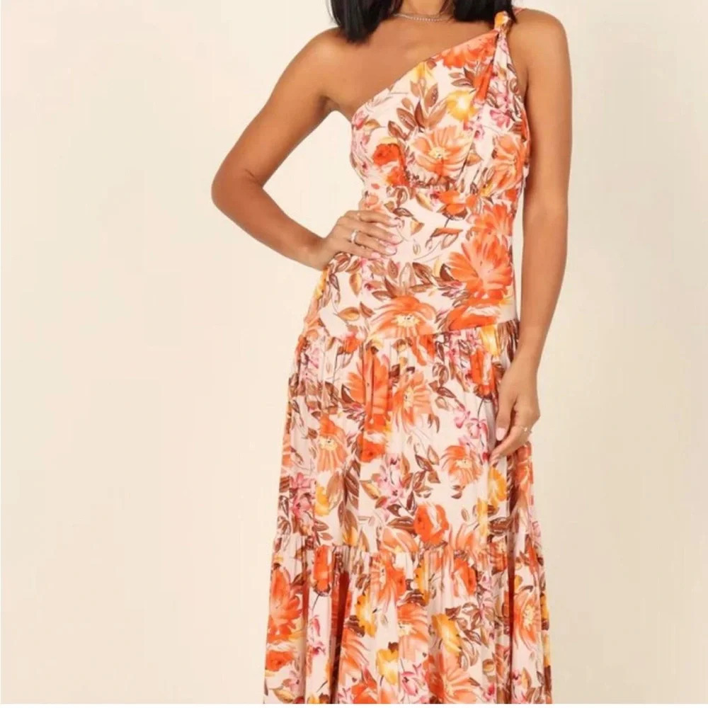 Petal & Pup Marietta Floral One-Shoulder Sundress Orange floral maxi size 4